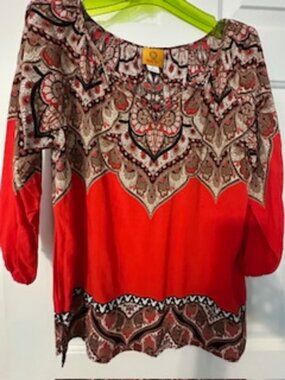 Ruby Rd 3/4 sleeve silky paisley blouse Sz S